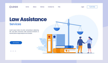 Law assistance, law firm and legal services concept, lawyer consultant, flat illustration vector landing page template