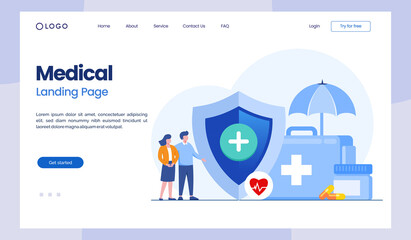 Fototapeta na wymiar Medical Insurance, policy, health protection, claim insurance, healthcare, medical, flat illustration vector landing page