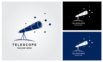 Naklejka premium Telescope Logo Design Template With Star.
