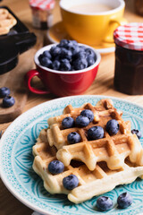 morning - bright breakfast with Belgian waffles