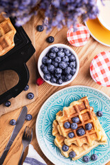 morning - bright breakfast with Belgian waffles