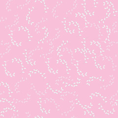 Pink seamless pattern with white small leaves. Vector graphics