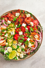 Cobb salad, keto food, top view, no people, close-up,