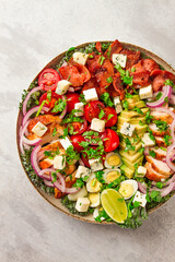 Cobb salad, keto food, top view, no people, close-up,