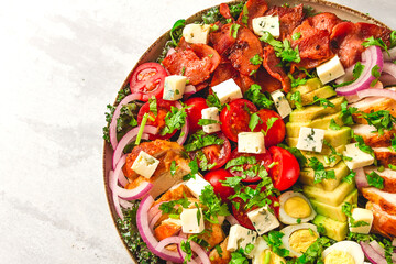 Cobb salad, keto food, top view, no people, close-up,