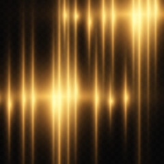 Sound waves of light gold color on a transparent background. light effect. Background for radio, club, party. Vibration of light. Bright flash of light with glowing dust. Vector illustration. EPS 10