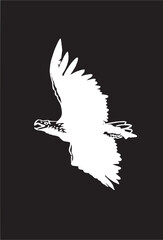 Vector eagle flies on black background. Bald eagle, symbol of America
