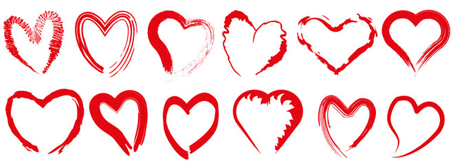 Hand drawn vector heart set with brush tools, chalk, ink. Hand drawn heart set.
