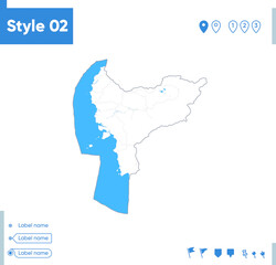 West Kalimantan, Indonesia - stroke map isolated on white background with water and roads. Vector map