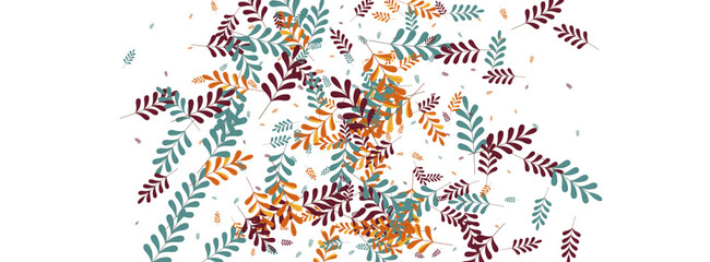 Brown Foliage Background White Vector. Plant Image Design. Green Leaf. Golden Herb Silhouette. Modern Texture.