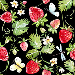 Strawberry seamless pattern. Hand-painted illustration
