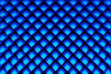 Fototapeta premium 3D rendering. Blue pattern of cubes of different shapes. Minimalistic pattern of simple shapes. Bright creative symmetric texture