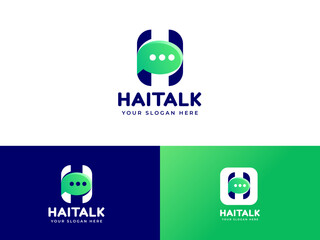 Letter H with chat icon logo design creative emblem talk design. initial letter icon brand template