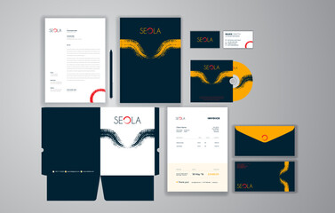 Fototapeta na wymiar Corporate Brand Identity Mockup set with digital elements. Classic full stationery template design. Editable vector illustration