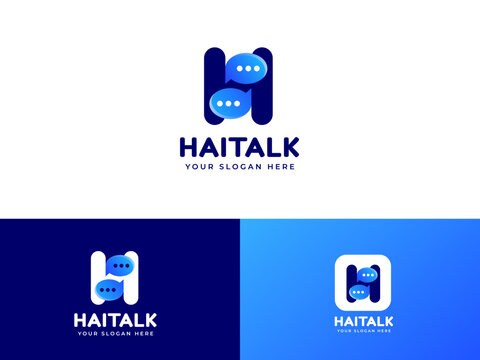 Letter H with chat icon logo design creative emblem talk design. initial letter icon brand template