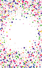 Rainbow Confetti Background White Vector. Element Group Texture. Bright Graphic. Colorful Circle Festive. Geometric Summer Frame.