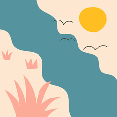 Vector tropical abstract nature background with organic shapes, lines and textures. Trendy abstract square art template. Minimal pastel cover design for social media posts, mobile app, banners design