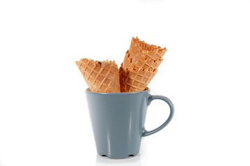 Ice cream cone in pastel glass white background