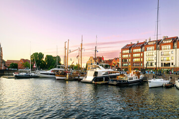Fototapeta na wymiar River pier and yachts in Gdansk, Poland