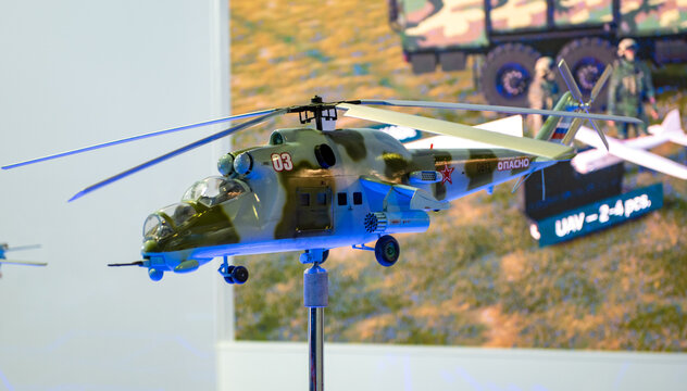 August 30, 2019, Moscow region, Russia. Model of the Russian transport and combat helicopter Mil Mi-35M