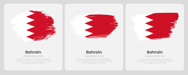 A set of vector brush flags of Bahrain on abstract card with shadow effect