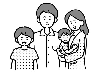 Obraz premium 家族4人のイラスト素材 モノクロ