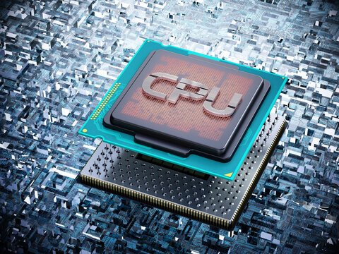 Generic CPU on the mainboard. 3D illustration