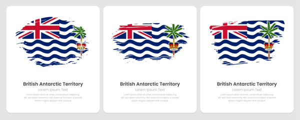 A set of vector brush flags of British Indian Ocean Territory on abstract card with shadow effect