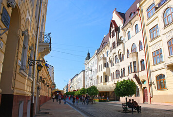 Kobylanska Street - central street of Chernivts, Ukraine 