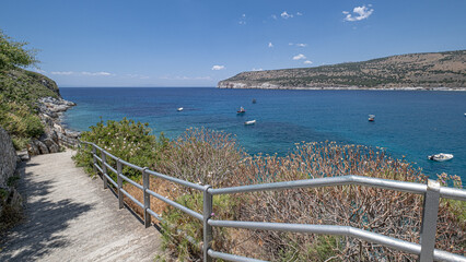 Obraz premium View of Messiniakis bay as seen from the walkway to Caves of Diros entrance, Pyrgos Dirou, Mani peninsula, Peloponnese, Greece