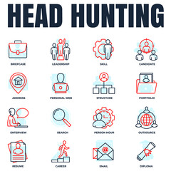 Set of Head Hunting, career, resume, interview, candidate and more icon logo vector illustration. recruiting pack symbol template for graphic and web design collection