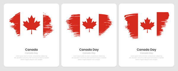 Obraz na płótnie Canvas A set of vector brush flags of Canada on abstract card with shadow effect