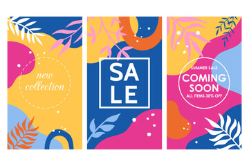 Abstract summer sale and social media promotion banner set. Vector illustration
