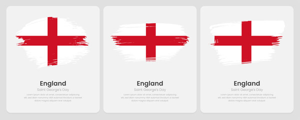 A set of vector brush flags of England on abstract card with shadow effect