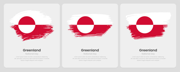 A set of vector brush flags of Greenland on abstract card with shadow effect