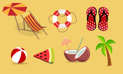 summer beach accessories vector sets

