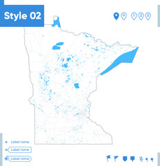 Minnesota, USA - stroke map isolated on white background with water and roads. Vector map