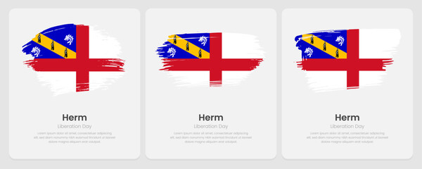 A set of vector brush flags of Herm on abstract card with shadow effect