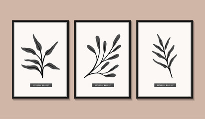 Botanical wall art vector set. Foliage line art drawing with abstract shape. Abstract Plant Art design for print, cover, wallpaper, Minimal and natural wall art. Vector illustration.