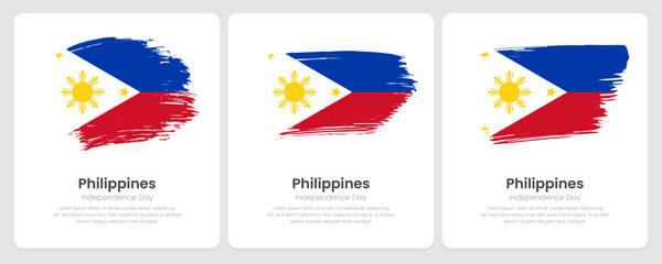 A set of vector brush flags of Philippines on abstract card with shadow effect