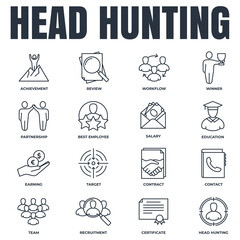 Set of Head Hunting, education, recruitment, salary, achievement and more icon logo vector illustration. recruiting pack symbol template for graphic and web design collection