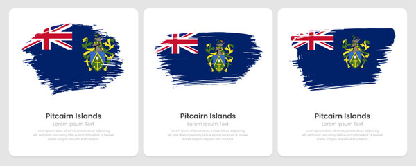 Obraz na płótnie Canvas A set of vector brush flags of Pitcairn Islands on abstract card with shadow effect