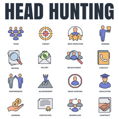 Set of Head Hunting, education, recruitment, salary, achievement and more icon logo vector illustration. recruiting pack symbol template for graphic and web design collection