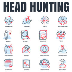 Set of Head Hunting, education, recruitment, salary, achievement and more icon logo vector illustration. recruiting pack symbol template for graphic and web design collection