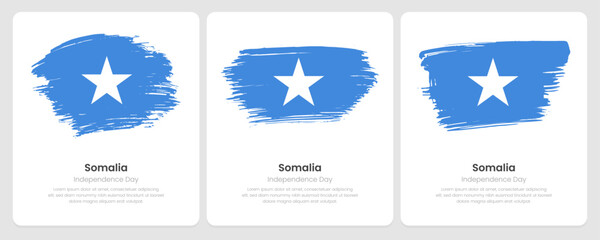 A set of vector brush flags of Somalia on abstract card with shadow effect