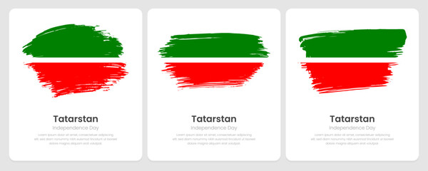 A set of vector brush flags of Tatarstan on abstract card with shadow effect