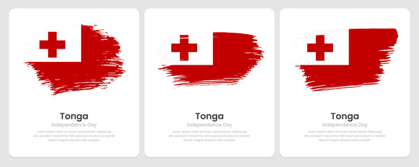A set of vector brush flags of Tonga on abstract card with shadow effect