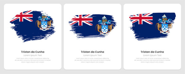 Obraz na płótnie Canvas A set of vector brush flags of Tristan da Cunha on abstract card with shadow effect