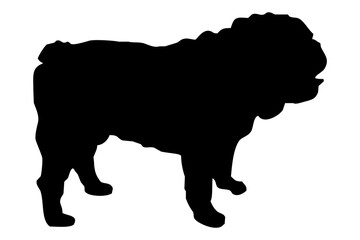Silhouette of a pug's body standing on the side