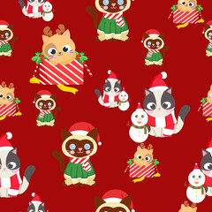 cute cat and kitty for Christmas day seamless pattern wallpaper background